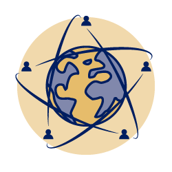 5 Human icons connected around a globe